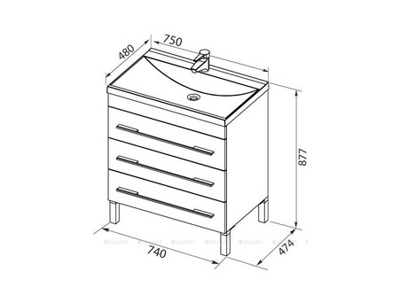 Тумба с Раковиной «Aquanet» Верона 75, Белый, Напольная, 3 Ящика (00287671)