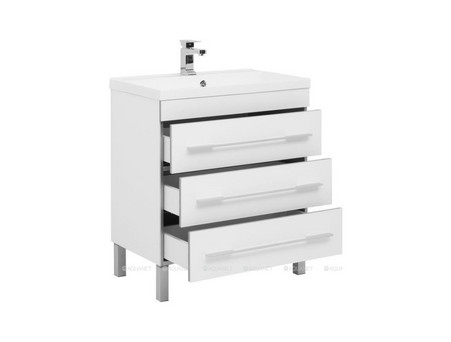 Тумба с Раковиной «Aquanet» Верона 75, Белый, Напольная, 3 Ящика (00287671)