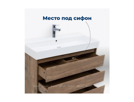 Тумба с Раковиной «Aquanet» Nova Lite 100, Дуб Рустикальный, 3 Ящика (00302480)