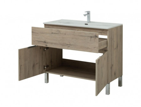 Тумба с Раковиной «Aquanet» Алвита New 100, 1 Ящик, 2 Дверцы, Дуб Веллингтон Белый (00277557)