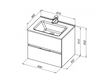 Тумба с Раковиной «Aquanet» Алвита New 60, 2 Ящика, Дуб Веллингтон Табак (00334184)
