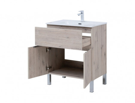 Тумба с Раковиной «Aquanet» Алвита New 70, 1 Ящик, 2 Дверцы, Дуб Веллингтон Белый (00303902)