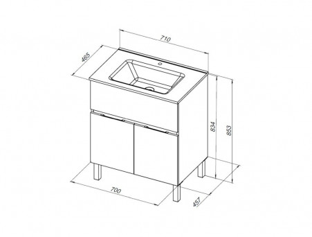 Тумба с Раковиной «Aquanet» Алвита New 70, 1 Ящик, 2 Дверцы, Серый (00303899)