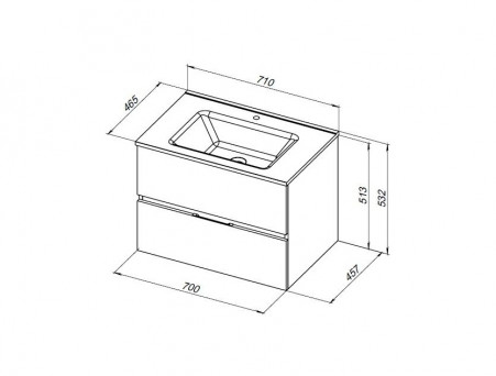 Тумба с Раковиной «Aquanet» Алвита New 70, 2 Ящика, Дуб Веллингтон Табак (00334185)