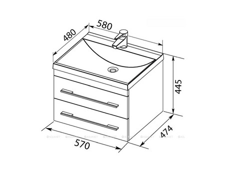 Тумба с Раковиной «Aquanet» Верона 58, Белый, Подвесная, 2 Ящика (00176667)