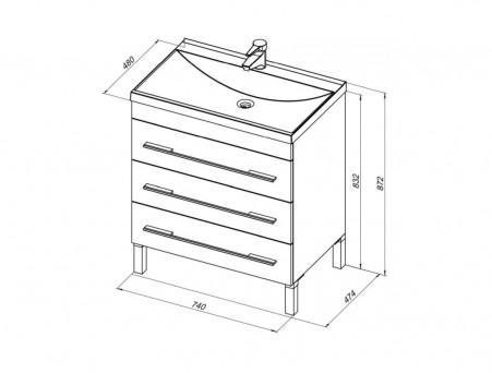 Тумба с Раковиной «Aquanet» Верона 75 Белый, Напольная, 3 Ящика (00178254)