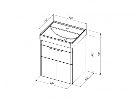 Тумба с Раковиной «Aquanet» Ирис New 50, Белый Глянец, 1 Ящик, 2 Дверцы (00310147)