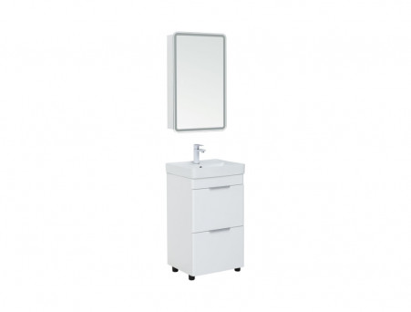 Тумба с Раковиной «Aquanet» Ирис New 50, Белый Глянец, 2 Ящика, Ножки (00310151)