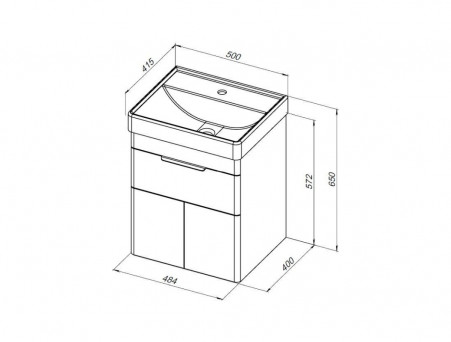 Тумба с Раковиной «Aquanet» Ирис New 50, Белый Глянец, 2 Ящика (00310143)