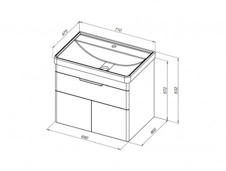 Тумба с Раковиной «Aquanet» Ирис New 710, Белый Глянец, 1 Ящик, 2 Дверцы (00310149)