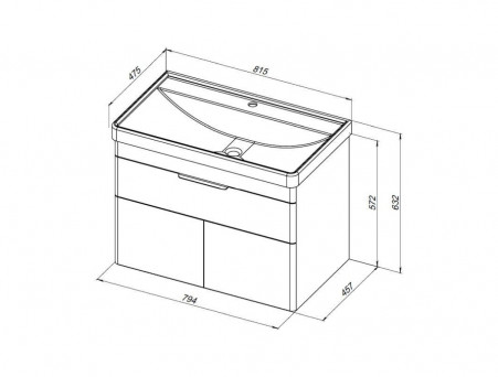 Тумба с Раковиной «Aquanet» Ирис New 815, Белый Глянец, 1 Ящик, 2 Дверцы (00310150)