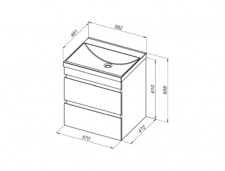 Тумба с Раковиной «Aquanet» Нота New 58, 2 Ящика, Белый Глянец (00335417)