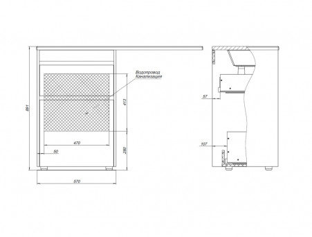 Тумба с Раковиной «Aquanet» Токио 58, Дуб Веллингтон, Напольная, 2 Ящика (00333648)