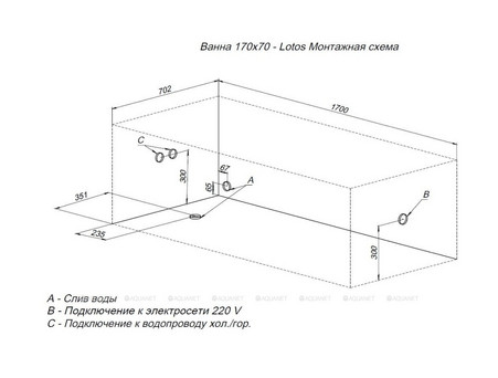 Акриловая Ванна «Aquanet» Lotos 170x70, с Каркасом (00334159)