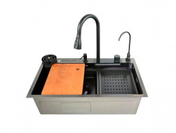 Мойка Кухонная «Dikalan» Многофункциональная, Чёрный Матовый, 75x46x22 (KN754508)