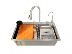 Мойка Кухонная «Dikalan» Многофункциональная, LED-Дисплей, Сатин Матовый, 75x46x22 (KS754505)