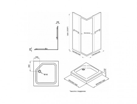 Душевой Уголок «Triton» Вента-Блэк 100x100