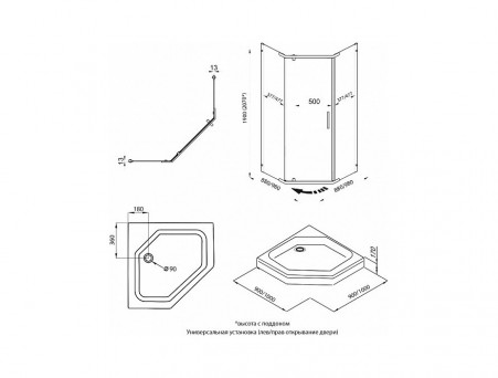 Душевой Уголок «Triton» Дека-Хром 90x90