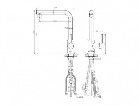Смеситель для Кухни «Gross Aqua» ExtraPlus, Вытяжной Излив, Латунь, Хром (3145609С)