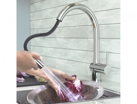 Смеситель для Кухни «Gross Aqua» Extra, Вытяжной Излив, Латунь, Хром (3140609С)