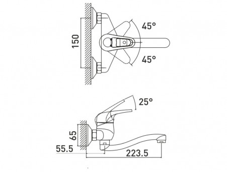 Смеситель для Кухни «Gross Aqua» Optima, Настенный, Латунь, Хром (4548511-20S)