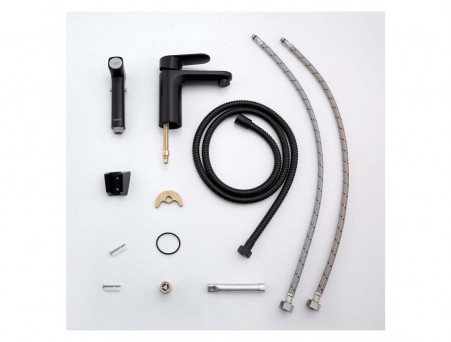 Смеситель для Раковины «Aquatek» Ника 90, с Гигиеническим Ручным Душем, Черный Матовый (AQ1812MB)