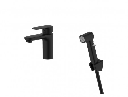 Смеситель для Раковины «Aquatek» Ника 90, с Гигиеническим Ручным Душем, Черный Матовый (AQ1812MB)