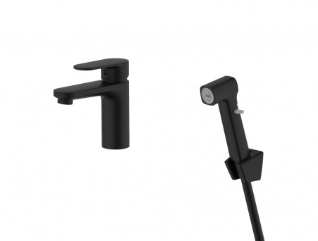 Смеситель для Раковины «Aquatek» Ника 90, с Гигиеническим Ручным Душем, Черный Матовый (AQ1812MB)