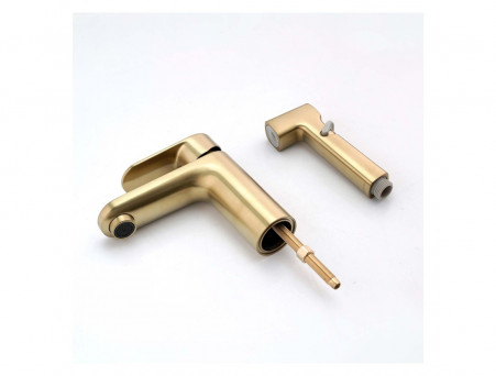 Смеситель для Раковины «Aquatek» Ника 90, с Гигиеническим Ручным Душем, Золото Шлифованное (AQ1812BG)