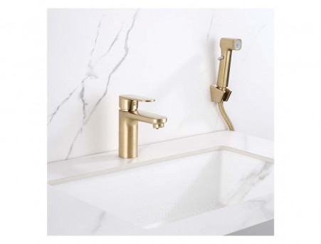 Смеситель для Раковины «Aquatek» Ника 90, с Гигиеническим Ручным Душем, Золото Шлифованное (AQ1812BG)