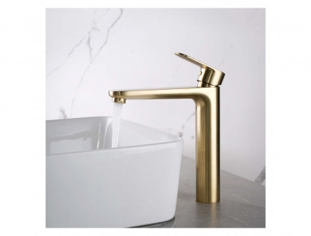 Смеситель для Раковины «Aquatek» Ника 190, без Донного Клапана, Золото Шлифованное (AQ1804BG)