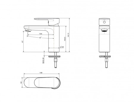 Смеситель для Раковины «Aquatek» Ника 90, без Донного Клапана, Оружейная Сталь (AQ1810BGM)