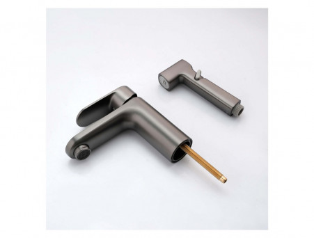 Смеситель для Раковины «Aquatek» Ника 90, с Гигиеническим Ручным Душем, Оружейная Сталь (AQ1812BGM)