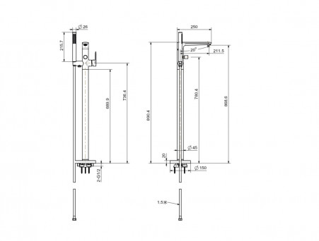 Смеситель для Ванны «Aquatek» Ника, Напольный, Черный Матовый (AQ1845MB)
