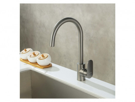 Смеситель для Кухни «Aquatek» Ника, Полукруглый Излив, Оружейная Сталь (AQ1882BGM)