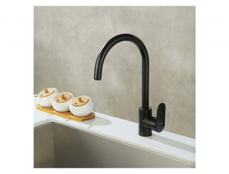 Смеситель для Кухни «Aquatek» Ника, Полукруглый Излив, Черный Матовый (AQ1882MB)