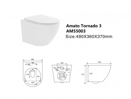 Унитаз Подвесной «Taliente» Amato Tornado 3, Белый (AM55003)