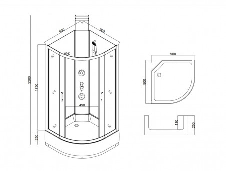 Душевая Кабина «Taliente» Четверть Круга, Средний Поддон, Белый, Прозрачное Стекло, 90х90  (TA-99CW)