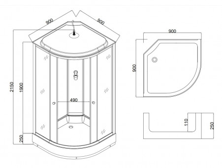 Душевая Кабина «Taliente» Четверть Круга, Средний Поддон, Хром, Рифлёное Стекло, 90х90 (TA-9091M)