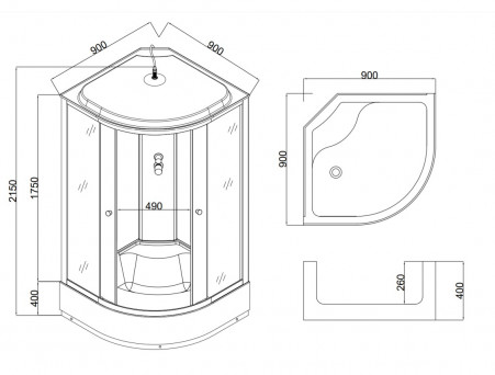 Душевая Кабина «Taliente» Четверть Круга, Высокий Поддон, Хром, Рифлёное Стекло, 90х90 (TA-9090M)