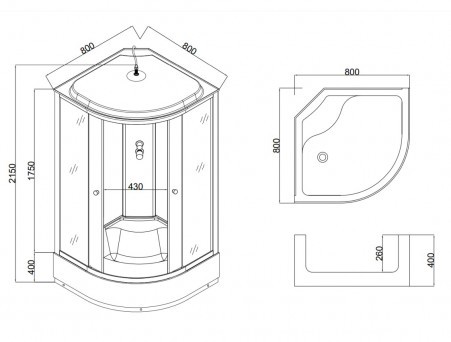 Душевая Кабина «Taliente» Четверть Круга, Высокий Поддон, Хром, Рифлёное Стекло, 80х80 (TA-8080M)