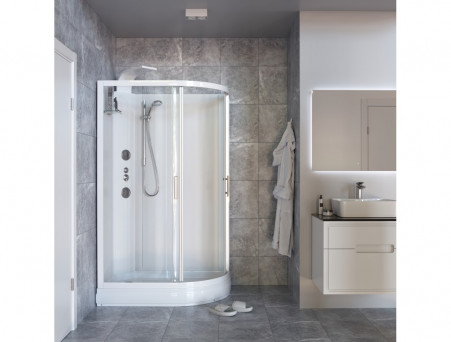 Душевая Кабина «Taliente» Асимметричная, Средний Поддон, Белый, Прозрачное Стекло, 120х80 (TA-128CW(L))