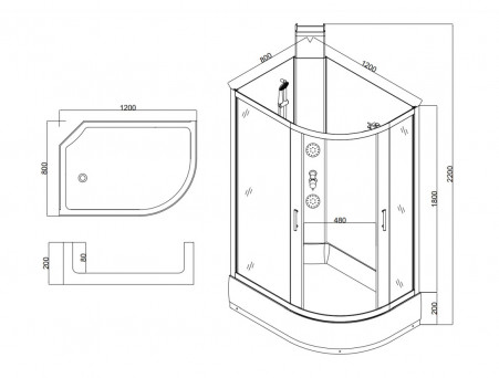 Душевая Кабина «Taliente» Асимметричная, Средний Поддон, Белый, Прозрачное Стекло, 120х80 (TA-128CW(L))