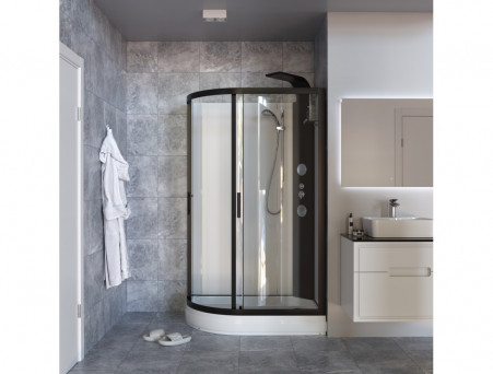 Душевая Кабина «Taliente» Асимметричная, Средний Поддон, Черный, Прозрачное Стекло, 120х80 (TA-128CB(R))