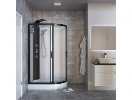Душевая Кабина «Taliente» Асимметричная, Средний Поддон, Черный, Прозрачное Стекло, 120х80 (TA-128CB(L))