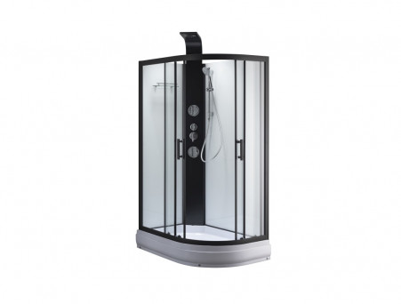 Душевая Кабина «Taliente» Асимметричная, Средний Поддон, Черный, Прозрачное Стекло, 120х80 (TA-128CB(L))
