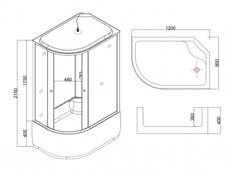 Душевая Кабина «Taliente» Асимметричная, Высокий Поддон, Хром, Тонированное Стекло, 120х80 (TA-12080G(R))