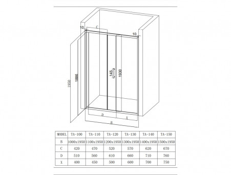 Душевая Дверь «Taliente» Прозрачное Стекло, 6мм, Черный, 120х195 (TA-120-1CB)