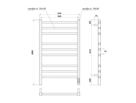 Полотенцесушитель Электрический «Apextermo» Atlas, Лесенка, 50x80см, Вороненая Сталь (AT00185GF)