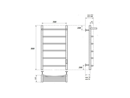 Полотенцесушитель Электрический «Apextermo» Corona, Лесенка, с Полкой, 50x80см, Черный Матовый (CR01185BM)